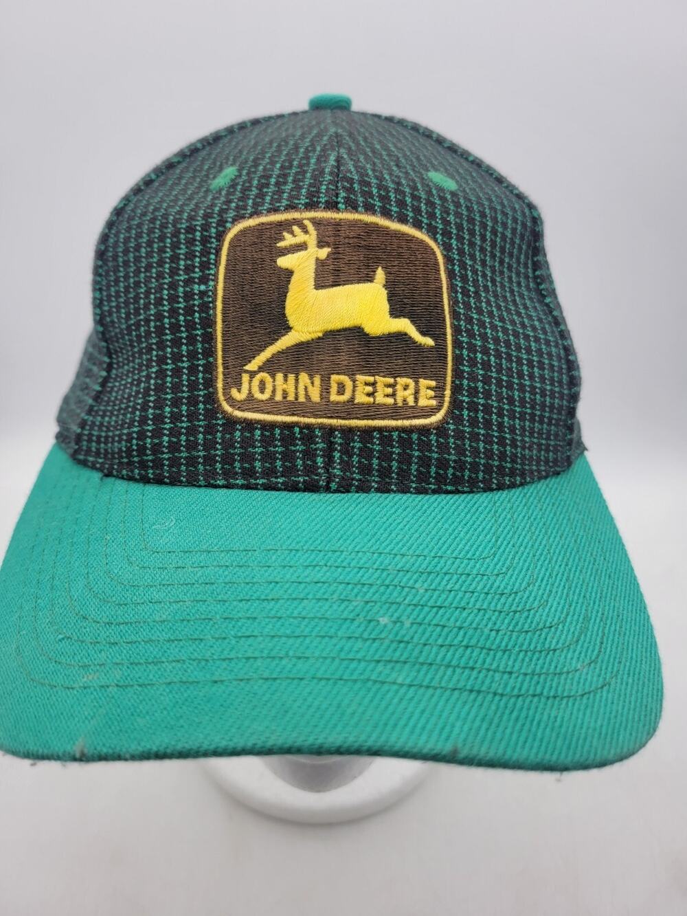 90’s John Deere LOGO ATHLETIC Checkered Chad Little #97 Adjustable Nascar Hat